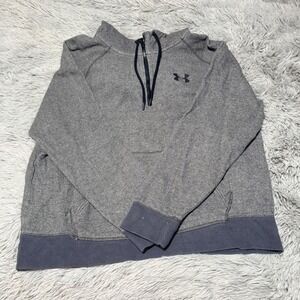 Under Armour Mens Grey Herringbone Quarter Zip Pullover Hoodie Loose Fit Large